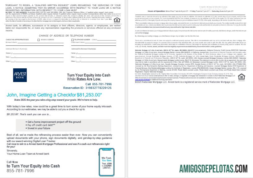 Extrato de empréstimo hipotecário do USA Arvest Bank em formatos Word e PDF, 4 páginas 3 4 baixar para verificação